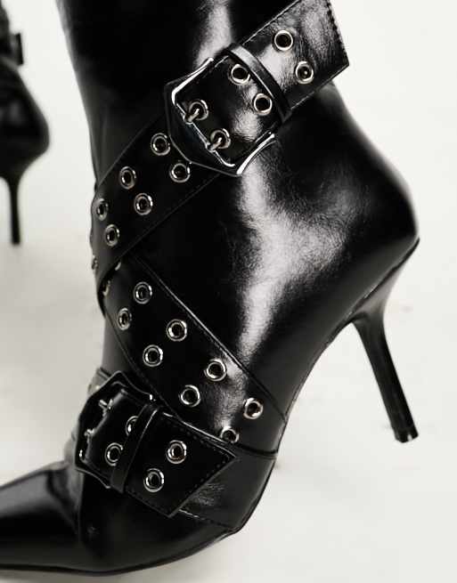 ASOS DESIGN Curve - Caution - Bottes montantes à talon et détail métallique - Noir, 3 de 4