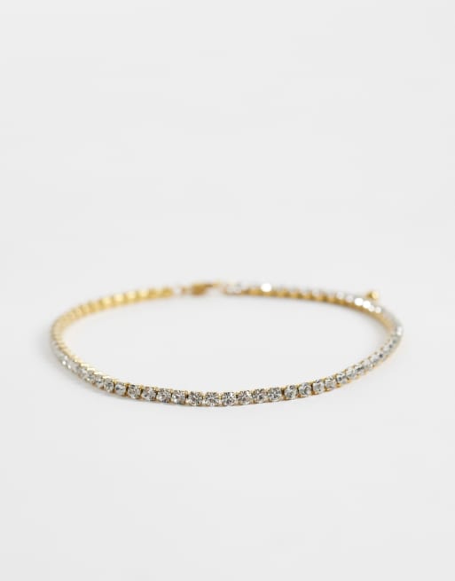 ASOS DESIGN Curve - Cavigliera in acciaio inossidabile resistente all'acqua color oro con catenina con sfere in cristallo