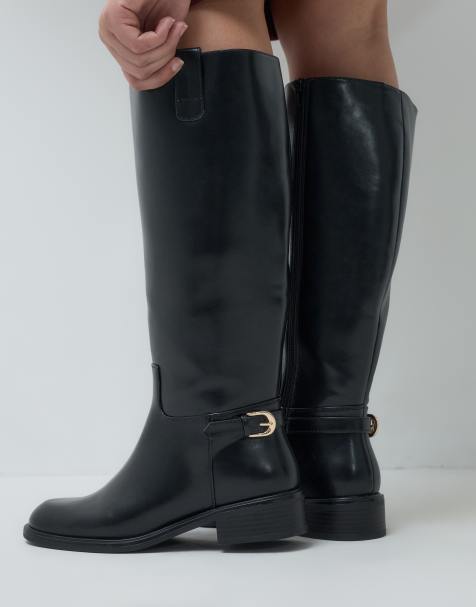 ASOS DESIGN Curve Cecile flat riding knee boots in black - view 1
