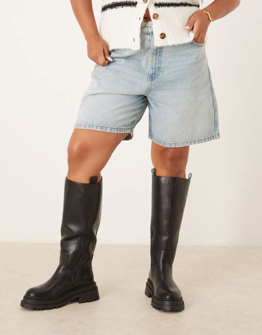 ASOS DESIGN Curve Cecilia chunky flat knee boots in black