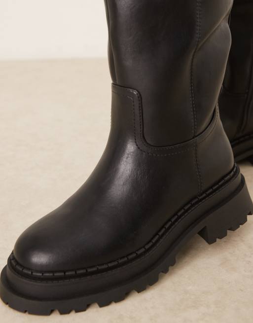 ASOS DESIGN Curve Cecilia chunky flat knee boots in black
