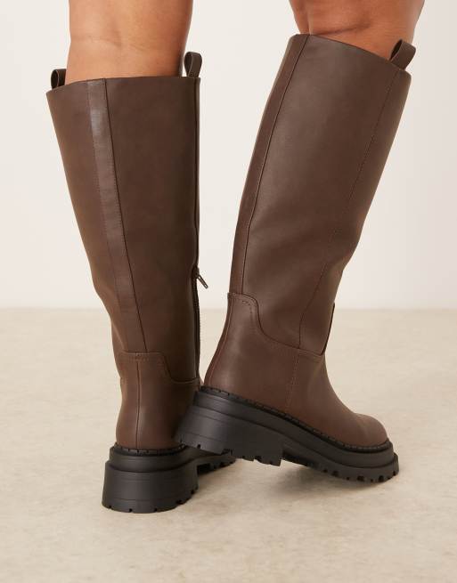 ASOS DESIGN Curve - Cecilia - Platte knielaarzen met dikke zool in chocoladebruin, 4 van 4