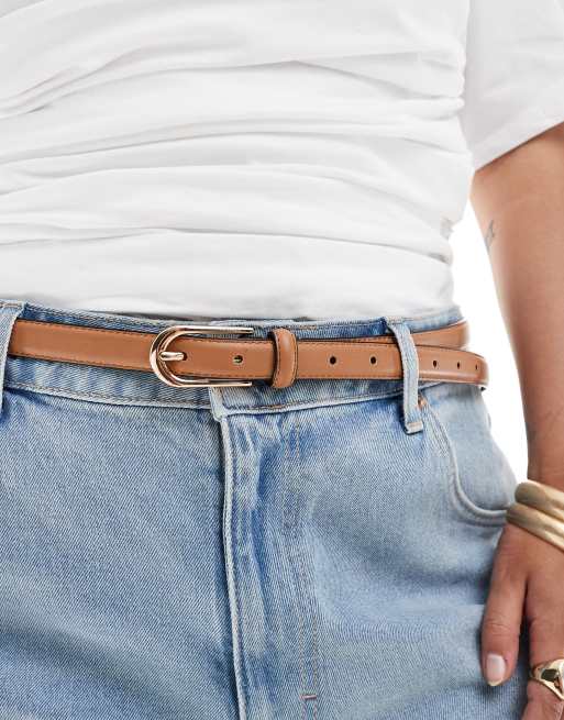 ASOS DESIGN CURVE - Ceinture fine taille et hanches avec boucle demi-lune - Fauve