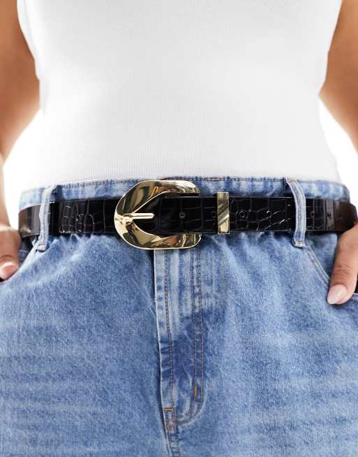 ASOS DESIGN Curve - Ceinture taille et hanche pour jean avec boucle style maillon de chaîne - Noir croco