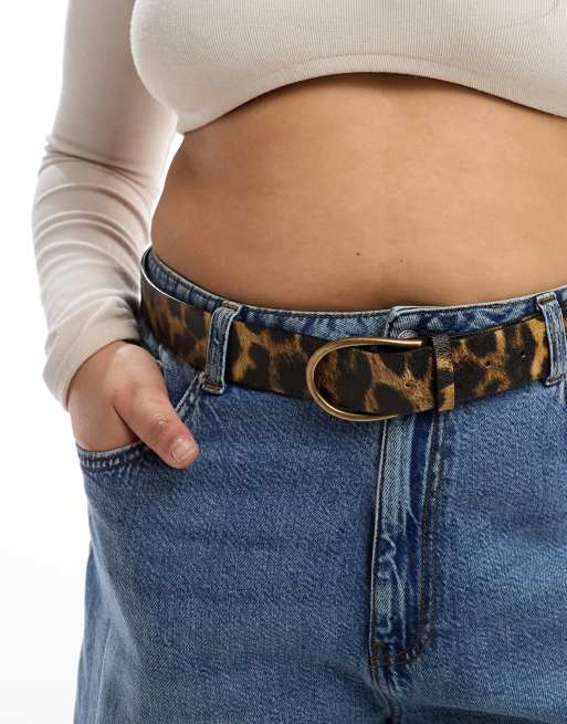 ASOS DESIGN Curve - Ceinture taille et hanches avec boucle demi-lune - Léopard