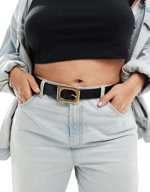 ASOS DESIGN Curve - Ceinture taille et hanches pour jean avec boucle carrée - Noir 