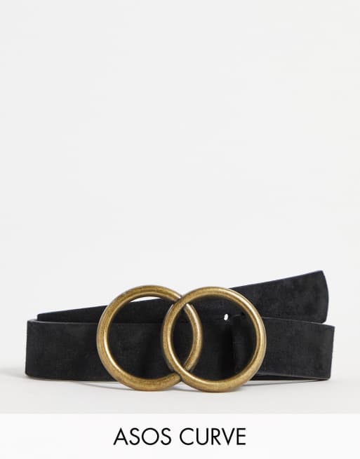 ASOS DESIGN Curve Ceinture taille ou hanches en daim avec double cercle Noir ASOS