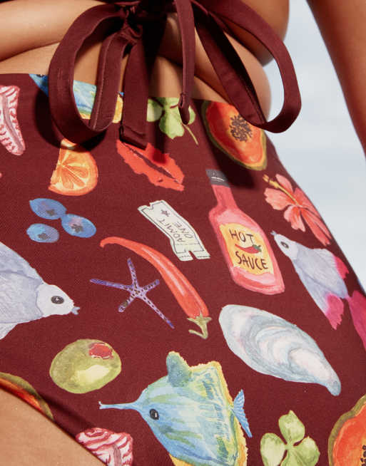 ASOS DESIGN Curve – Celeste – Semestermönstrad bikiniunderdel med hög midja och hög benskärning, 4 av 4