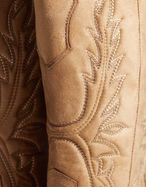 ASOS DESIGN Curve Celestine western knee boots in taupe suedette, 3 of 4