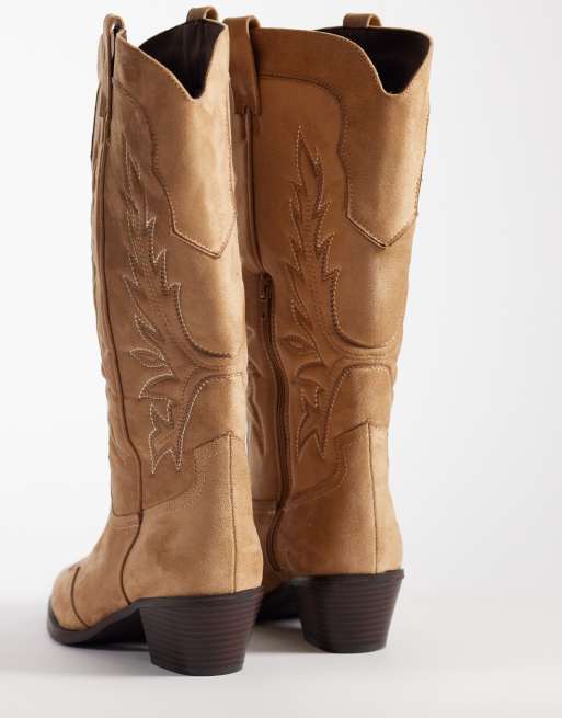 ASOS DESIGN Curve Celestine western knee boots in taupe suedette, 4 of 4