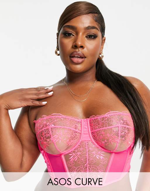 ASOS DESIGN Curve Deyanna satin corset with crystal trims in hot pink