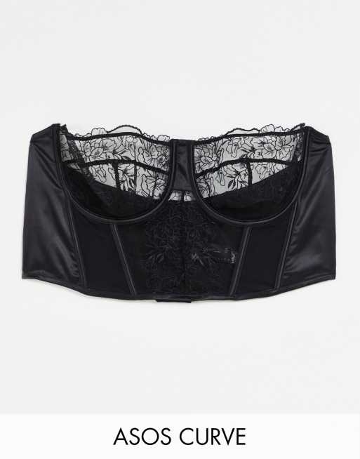 ASOS DESIGN Curve – Celia – Hochwertiges, besticktes Korsett in Schwarz