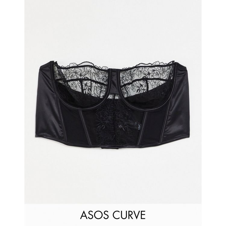 ASOS DESIGN Celia premium embroidery corset in black