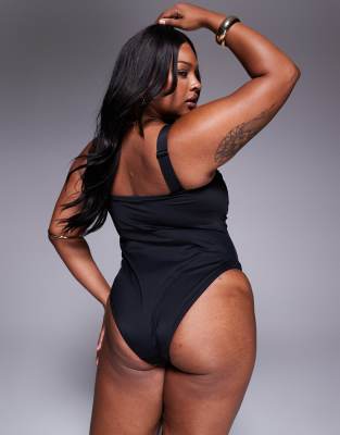 Asos Curve Asos Design Curve Celina Swimsuit With Swirl Trim