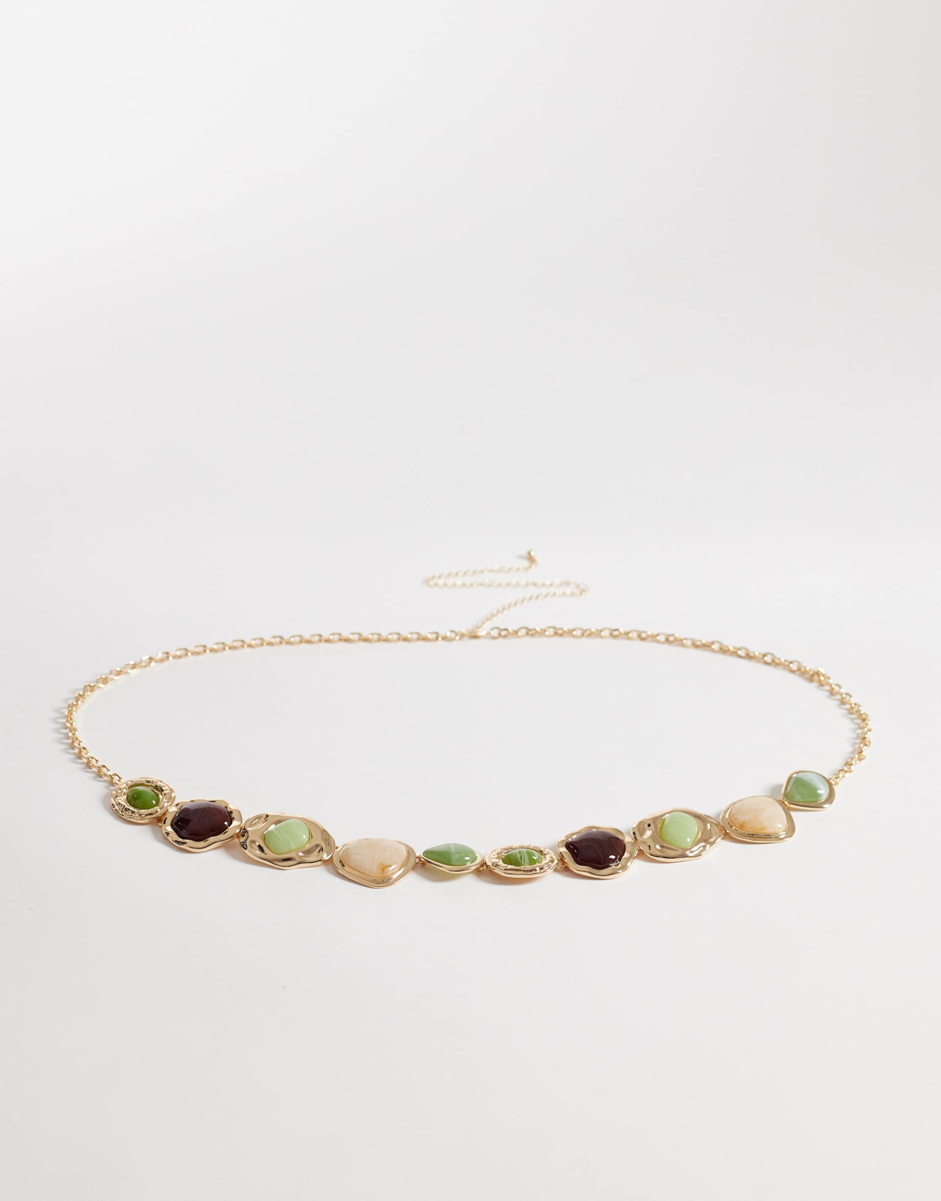 asos design curve chain belt with resin stone-set detailing in gold tone