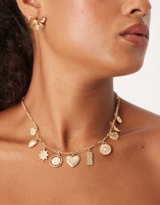 ASOS DESIGN Curve chain necklace with small charms in gold tone, 3 of 4