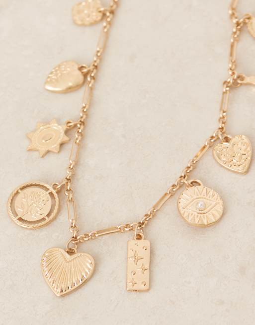 ASOS DESIGN Curve chain necklace with small charms in gold tone, 4 of 4