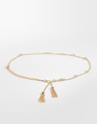 Asos Curve Asos Design Curve Chain Tassel Belt In Gold