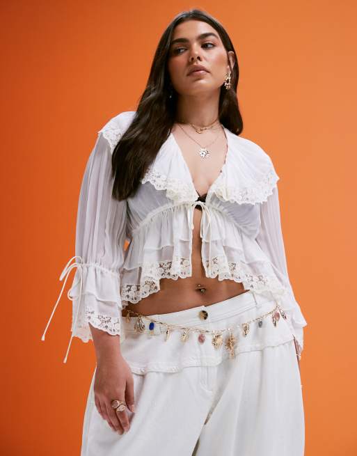 ASOS DESIGN Curve chain waist and hip belt with faux shell charm and stones, 2 of 3
