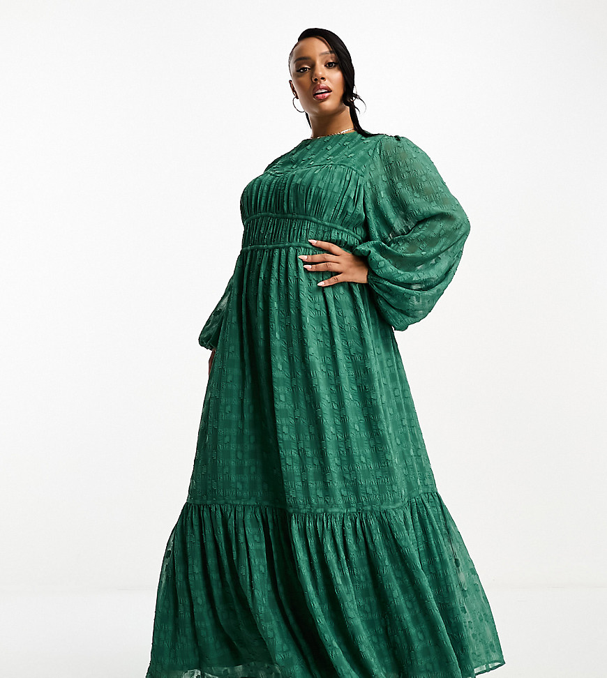 Asos Curve Asos Design Curve Channel Waist Maxi Dress In Dark Green Texture