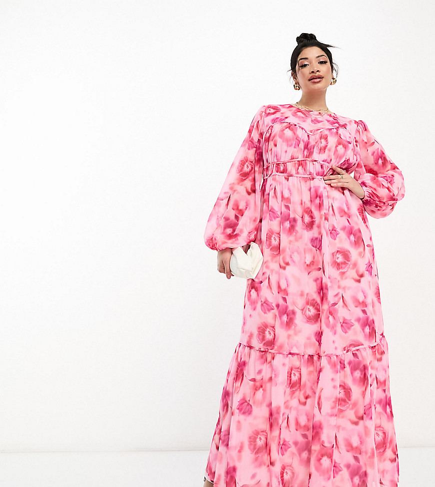 Asos Curve Asos Design Curve Channel Waist Maxi Dress In Floral Print-multi