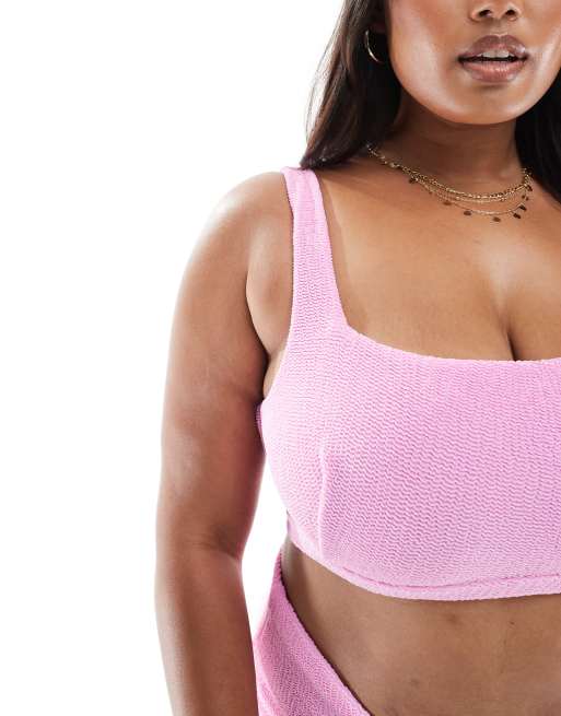 ASOS DESIGN Curve - Charlene - Cropped bikinitop met textuur en vierkante hals in lichtroze, 2 van 4