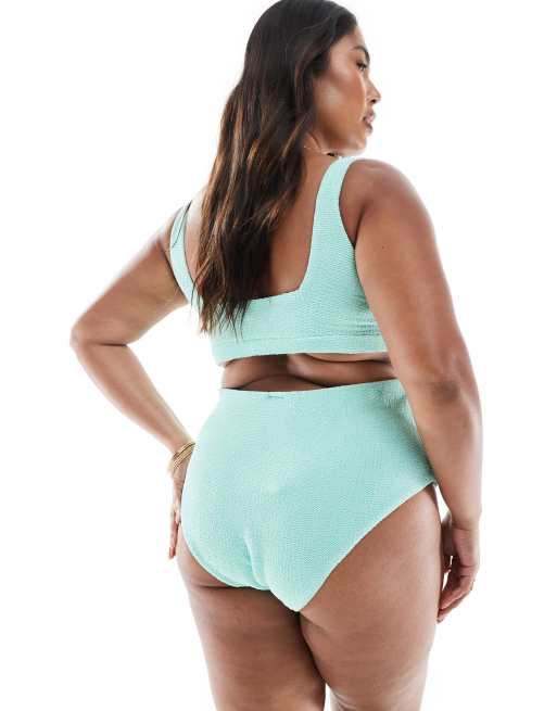 ASOS DESIGN Curve - Charlene - Slip bikini sgambati a vita alta testurizzati color menta, 2 di 4
