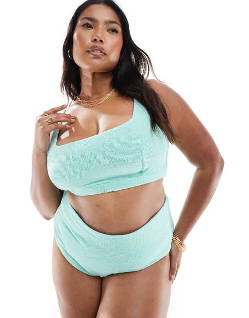 ASOS DESIGN Curve - Charlene - Slip bikini sgambati a vita alta testurizzati color menta, 4 di 4