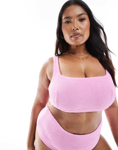 ASOS DESIGN Curve Charlene textured bikini in light pink - view 1