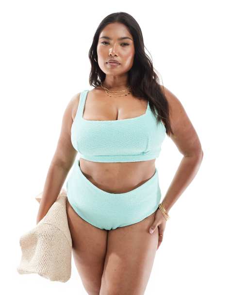 ASOS DESIGN Curve Charlene textured bikini in mint - view 1