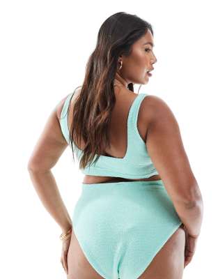 Asos Curve Asos Design Curve Charlene Textured Square Neck Crop Bikini Top
