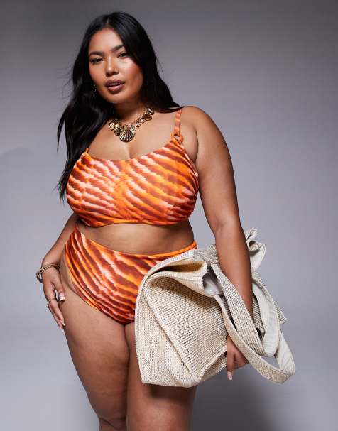 ASOS DESIGN Curve Charlie bikini top with hidden underwire in orange animal print