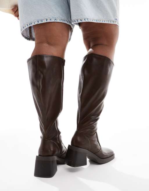 ASOS DESIGN Curve Charlotte heeled knee boots in brown ASOS