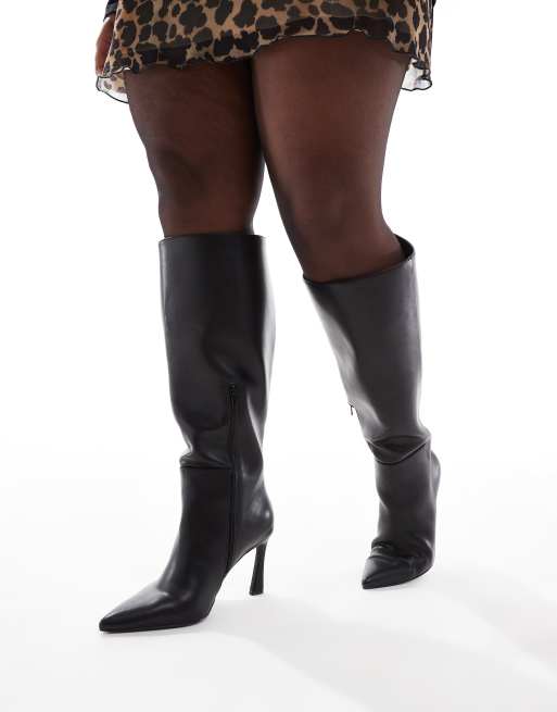 ASOS DESIGN Curve Charm heeled knee boot in black, 3 of 4