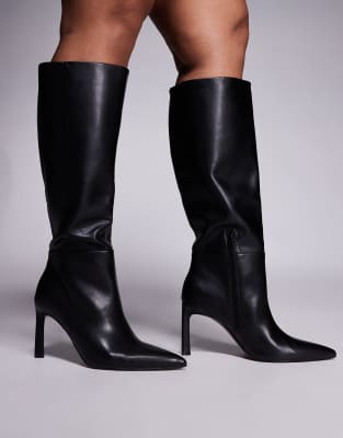 Asos Design Curve Charmed Heeled Knee Boots In Black