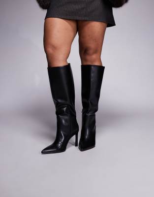 ASOS DESIGN Curve - Charmed - Kniehohe Stiefel in Schwarz mit Absatz