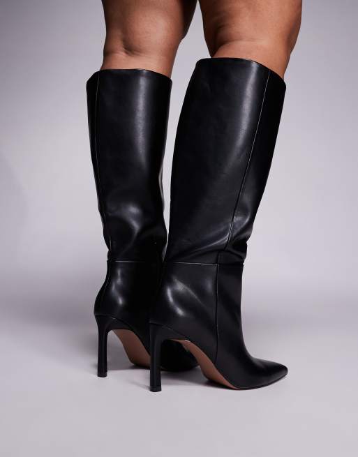 ASOS DESIGN Curve – Charmed – Svarta, knähöga stövlar med klackar, 3 av 4