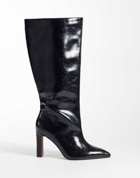 ASOS DESIGN Curve Charming heeled knee boots in black - view 1