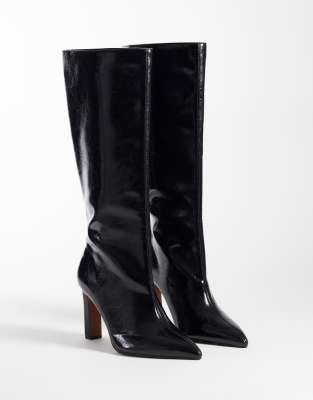 Asos Design Curve Charming Heeled Knee Boots In Multi