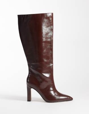 Asos Design Curve Charming Heeled Knee Boots In Multi