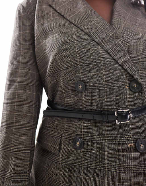ASOS DESIGN Curve check blazer with faux leather belt ASOS