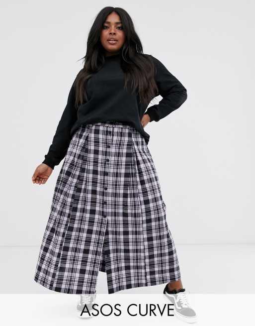 ASOS DESIGN Curve check midi skirt with button front | ASOS