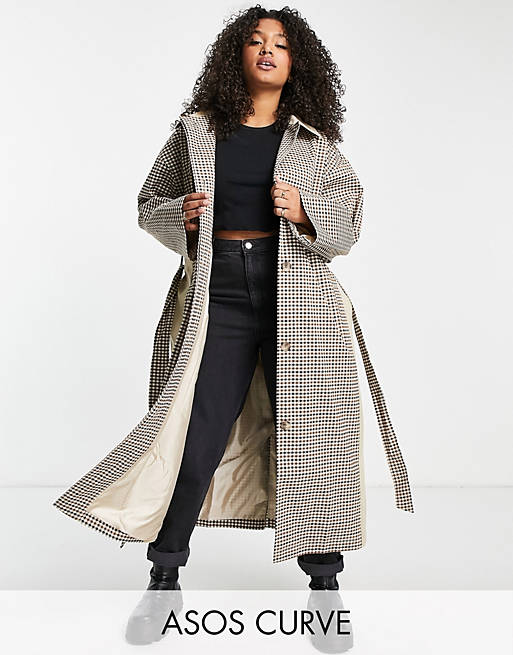 asos.com | Curve check trench coat in stone