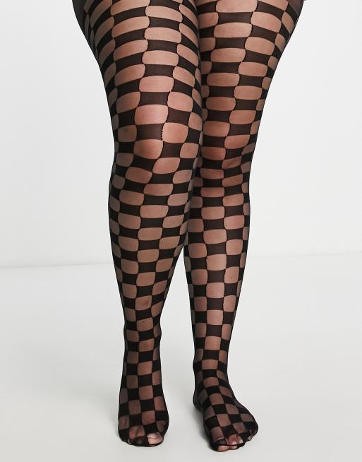 ASOS DESIGN checkerboard tights in black