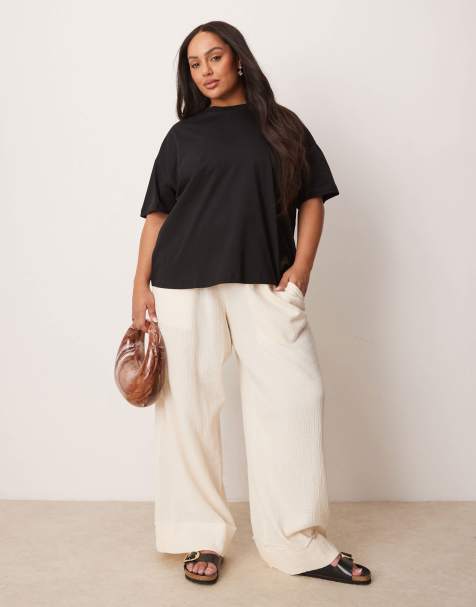 ASOS DESIGN Curve cheesecloth pull on pants with raw edge in buttermilk - view 1