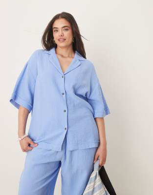 ASOS Curve ASOS DESIGN Curve cheesecloth shirt co-ord in blue