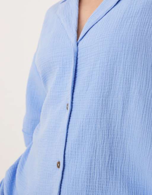 ASOS DESIGN Curve cheesecloth shirt in blue (part of a set), 4 of 4