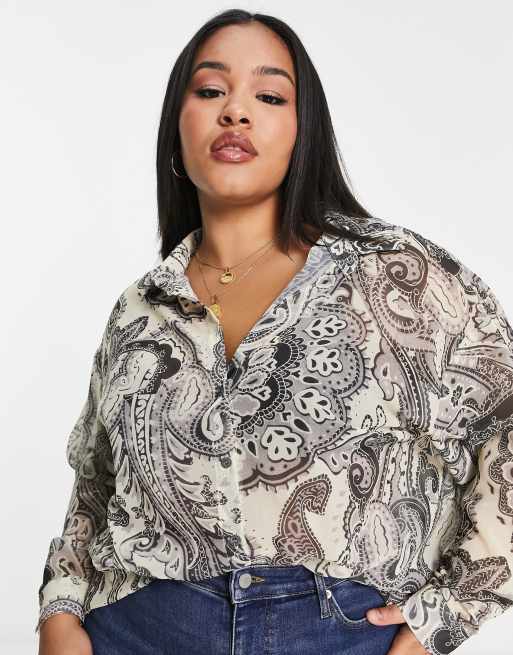 ASOS DESIGN Curve - Chemise à manches longues avec imprimé cachemire