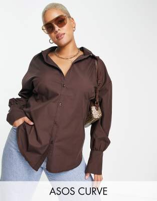 asos-design-curve-chemise-avec-d-tail-corset-la-taille-marron