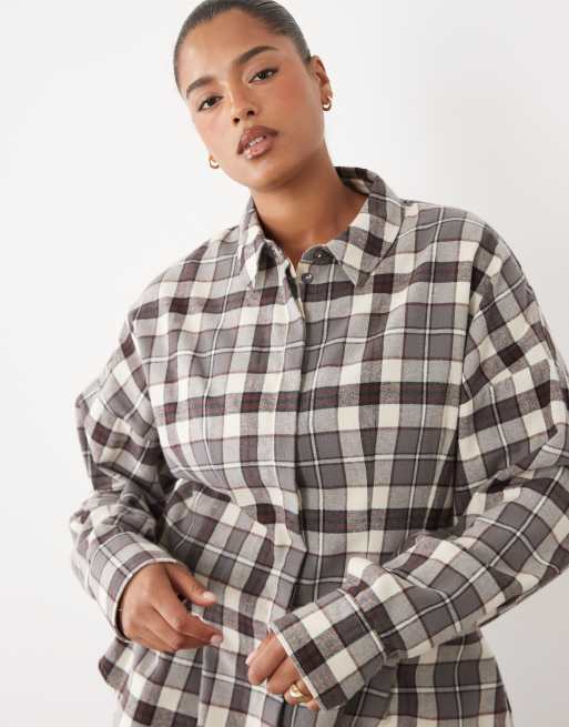 ASOS DESIGN Curve - Chemise cintrée à carreaux - Gris, 3 de 4